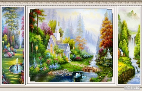 Tranh dán tường phong cảnh lồng khhung cửa sổT321-420